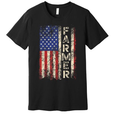 Farmer Tractors USA American Flag Patriotic Farming Premium T-Shirt