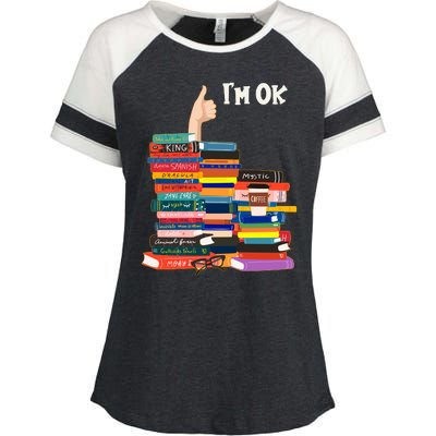 Funny Thumbs Up I'm Ok Book Lover Enza Ladies Jersey Colorblock Tee