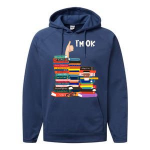 Funny Thumbs Up I'm Ok Book Lover Performance Fleece Hoodie