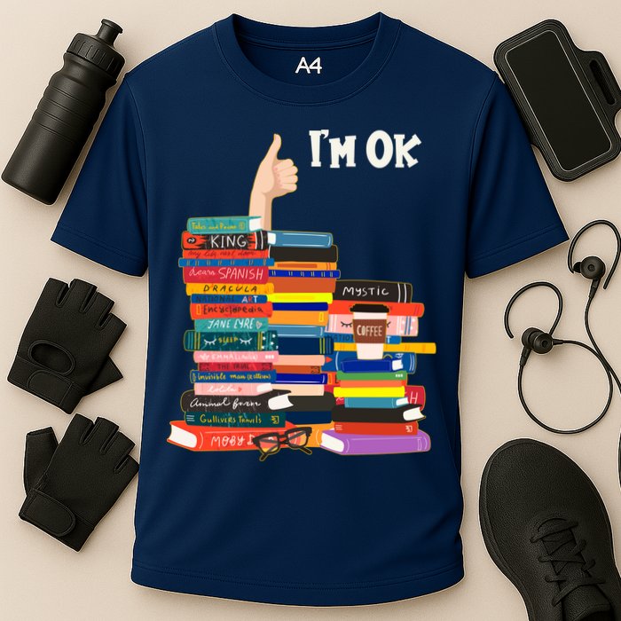 Funny Thumbs Up I'm Ok Book Lover Cooling Performance Crew T-Shirt