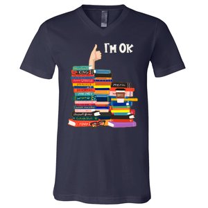 Funny Thumbs Up I'm Ok Book Lover V-Neck T-Shirt