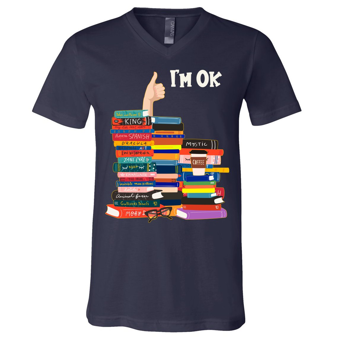 Funny Thumbs Up I'm Ok Book Lover V-Neck T-Shirt