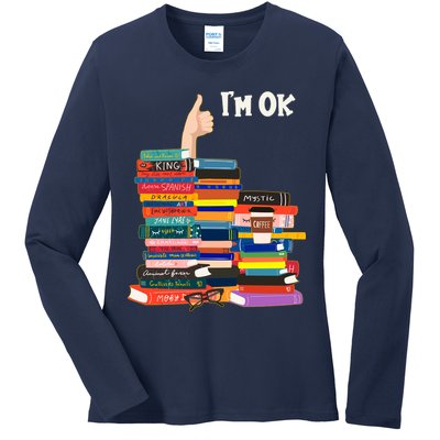 Funny Thumbs Up I'm Ok Book Lover Ladies Long Sleeve Shirt