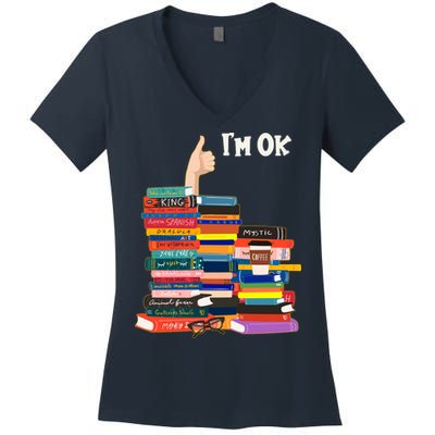 Funny Thumbs Up I'm Ok Book Lover Women's V-Neck T-Shirt