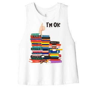 Funny Thumbs Up I'm Ok Book Lover Women's Racerback Cropped Tank