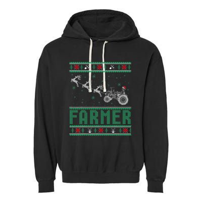 Farmer Tractors Ugly Christmas Xmas Sweater Garment-Dyed Fleece Hoodie