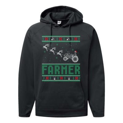 Farmer Tractors Ugly Christmas Xmas Sweater Performance Fleece Hoodie