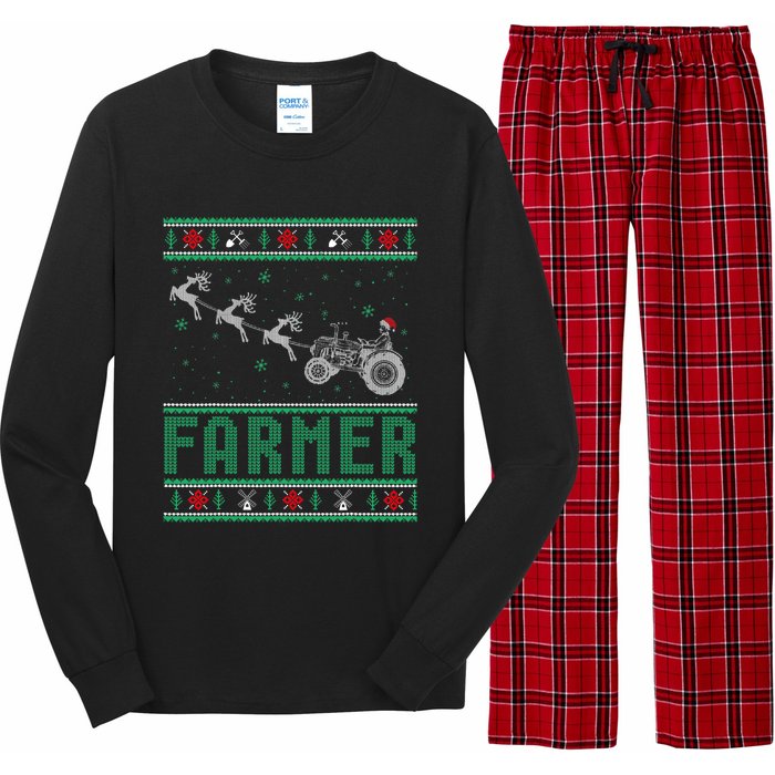 Farmer Tractors Ugly Christmas Xmas Sweater Long Sleeve Pajama Set