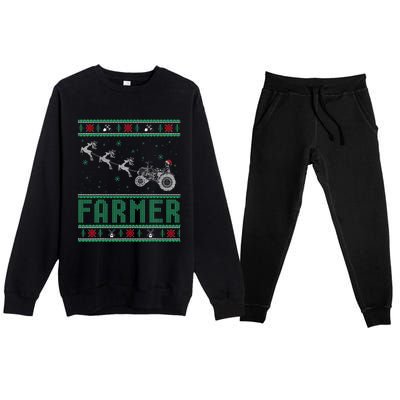 Farmer Tractors Ugly Christmas Xmas Sweater Premium Crewneck Sweatsuit Set