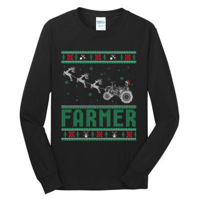 Farmer Tractors Ugly Christmas Xmas Sweater Tall Long Sleeve T-Shirt