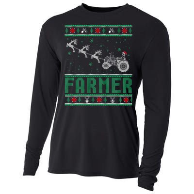 Farmer Tractors Ugly Christmas Xmas Sweater Cooling Performance Long Sleeve Crew