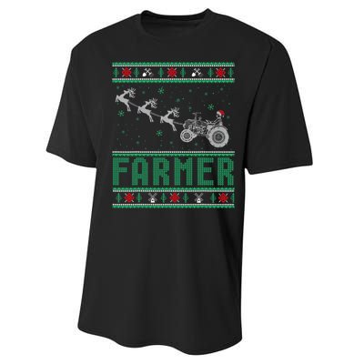 Farmer Tractors Ugly Christmas Xmas Sweater Performance Sprint T-Shirt