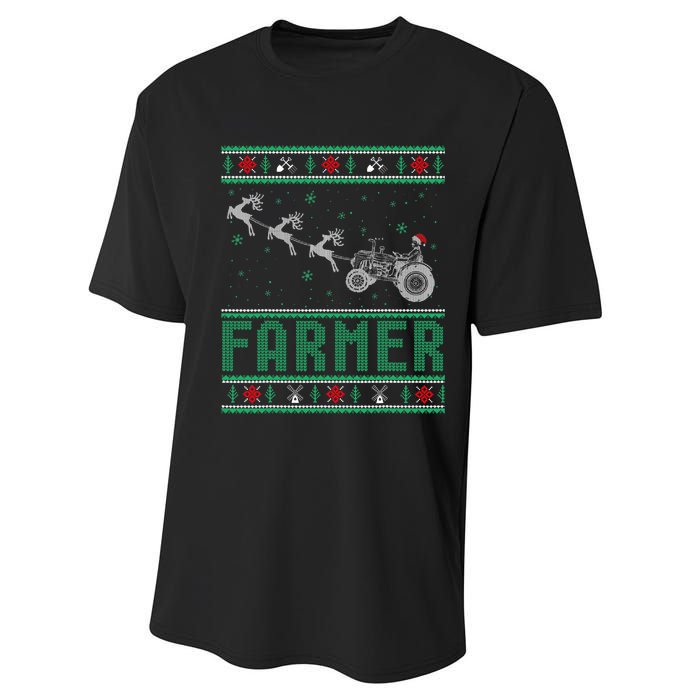 Farmer Tractors Ugly Christmas Xmas Sweater Performance Sprint T-Shirt