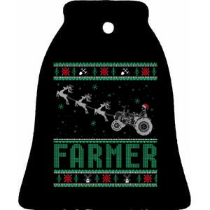 Farmer Tractors Ugly Christmas Xmas Sweater Ceramic Bell Ornament