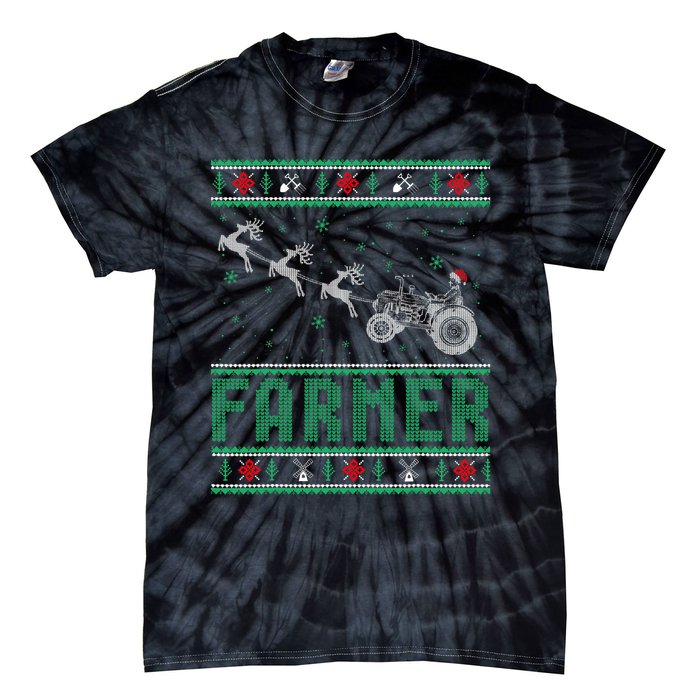 Farmer Tractors Ugly Christmas Xmas Sweater Tie-Dye T-Shirt