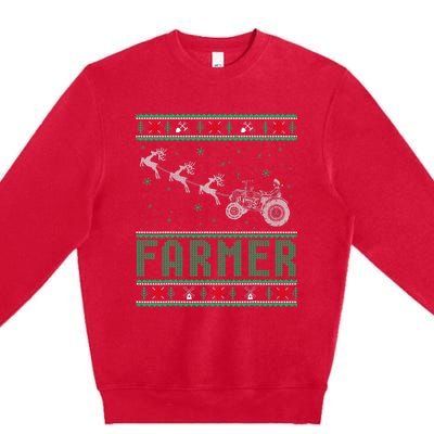 Farmer Tractors Ugly Christmas Xmas Sweater Premium Crewneck Sweatshirt