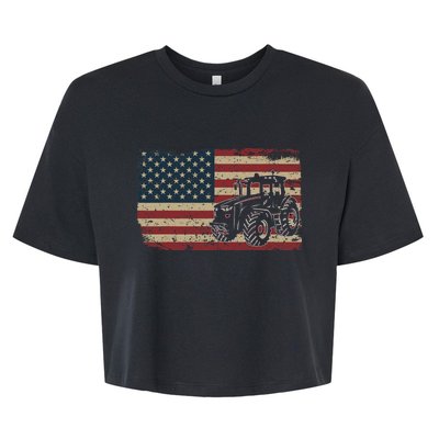 Farm Tractors USA Flag Patriotic Farming Gift Bella+Canvas Jersey Crop Tee