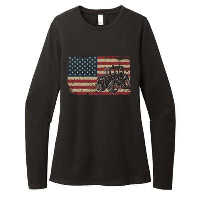 Farm Tractors USA Flag Patriotic Farming Gift Womens CVC Long Sleeve Shirt