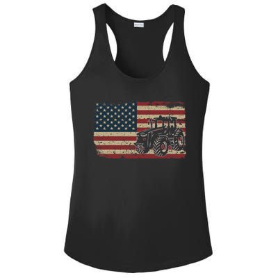 Farm Tractors USA Flag Patriotic Farming Gift Ladies PosiCharge Competitor Racerback Tank