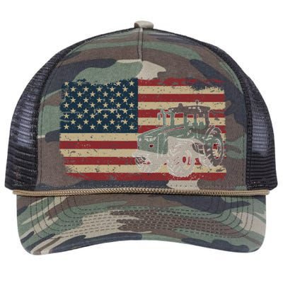 Farm Tractors USA Flag Patriotic Farming Gift Retro Rope Trucker Hat Cap