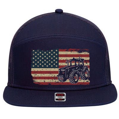 Farm Tractors USA Flag Patriotic Farming Gift 7 Panel Mesh Trucker Snapback Hat