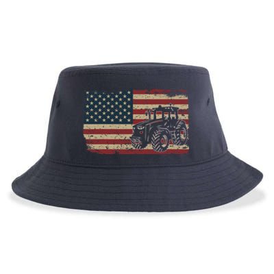 Farm Tractors USA Flag Patriotic Farming Gift Sustainable Bucket Hat