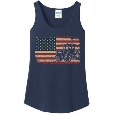 Farm Tractors USA Flag Patriotic Farming Gift Ladies Essential Tank