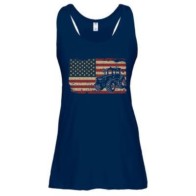 Farm Tractors USA Flag Patriotic Farming Gift Ladies Essential Flowy Tank