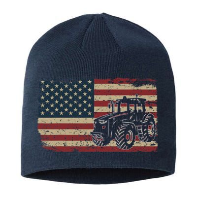 Farm Tractors USA Flag Patriotic Farming Gift Sustainable Beanie