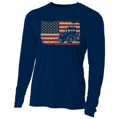 Farm Tractors USA Flag Patriotic Farming Gift Cooling Performance Long Sleeve Crew