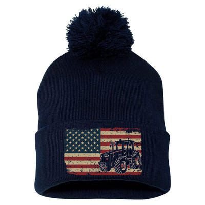 Farm Tractors USA Flag Patriotic Farming Gift Pom Pom 12in Knit Beanie