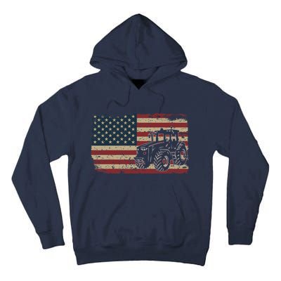 Farm Tractors USA Flag Patriotic Farming Gift Tall Hoodie