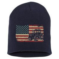 Farm Tractors USA Flag Patriotic Farming Gift Short Acrylic Beanie