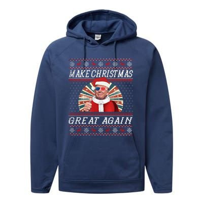 Funny Trump Ugly Christmas Funny Gift Make Christmas Great Again Funny Gift Performance Fleece Hoodie