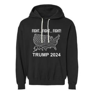 Fight...Fight...Fight! Trump Usa Flag Map Usa Election 2024 Garment-Dyed Fleece Hoodie