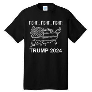 Fight...Fight...Fight! Trump Usa Flag Map Usa Election 2024 Tall T-Shirt