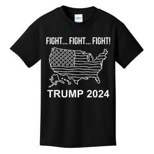 Fight...Fight...Fight! Trump Usa Flag Map Usa Election 2024 Kids T-Shirt