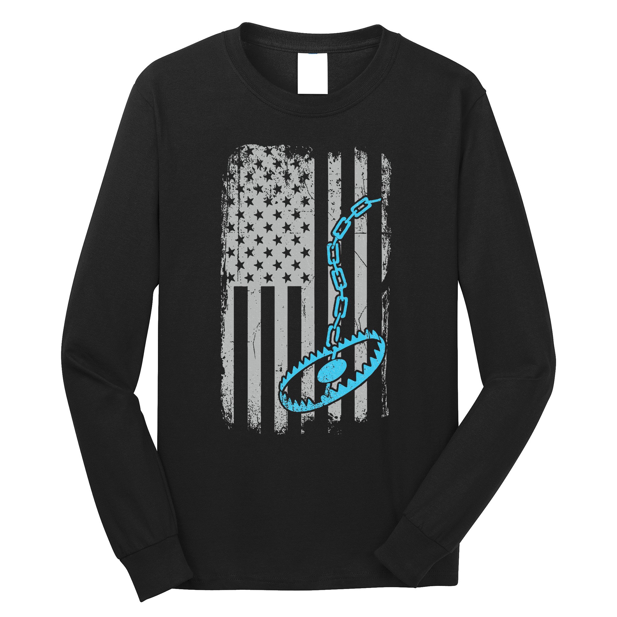 Fur Trapper US American Flag Cool Outdoor Trapping Gear  Long Sleeve Shirt
