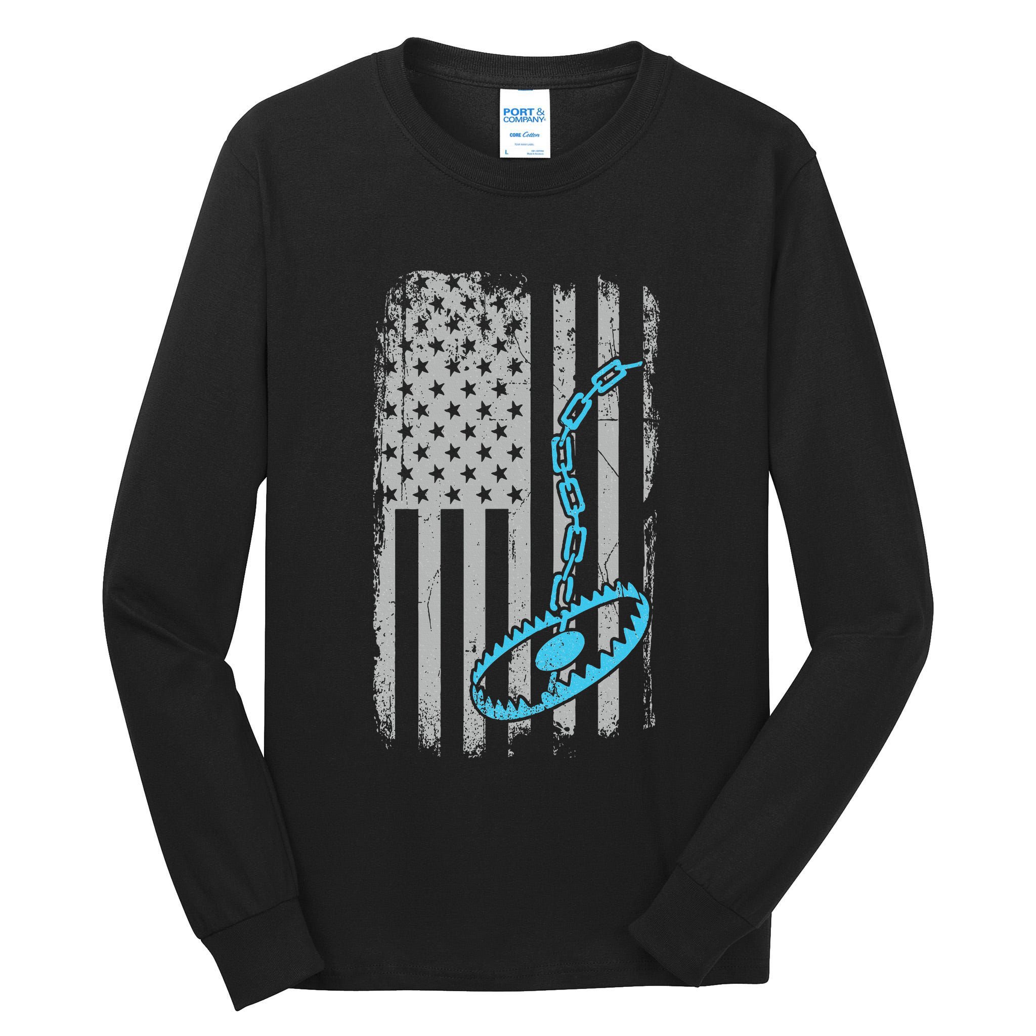 Fur Trapper US American Flag Cool Outdoor Trapping Gear  Tall Long Sleeve T-Shirt