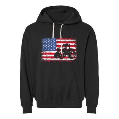 Farm Tractors Usa Flag Patriotic Farming Garment-Dyed Fleece Hoodie