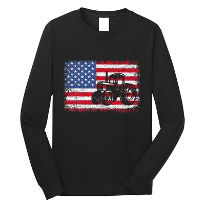 Farm Tractors Usa Flag Patriotic Farming Long Sleeve Shirt