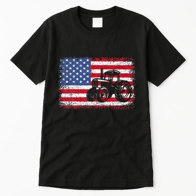 Farm Tractors Usa Flag Patriotic Farming Tall T-Shirt