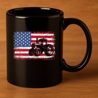 Farm Tractors Usa Flag Patriotic Farming 11oz C Handle Ceramic Mug