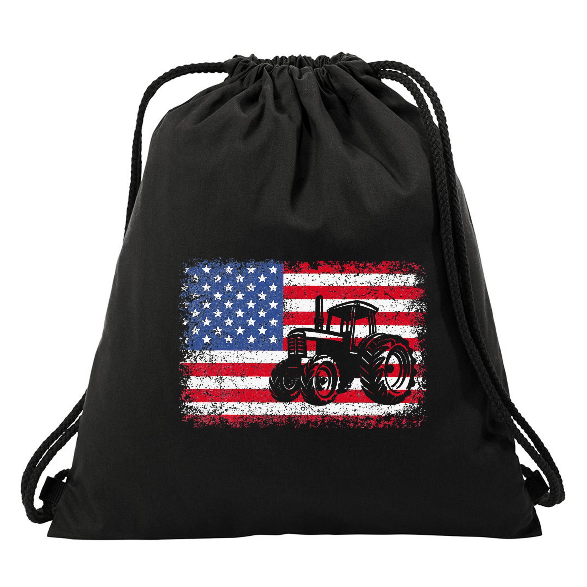 Farm Tractors Usa Flag Patriotic Farming Drawstring Bag
