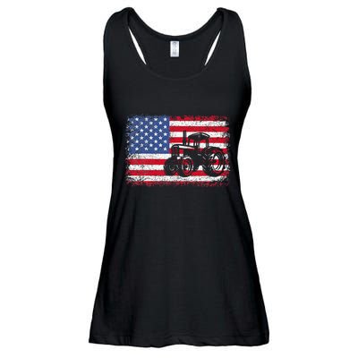 Farm Tractors Usa Flag Patriotic Farming Ladies Essential Flowy Tank