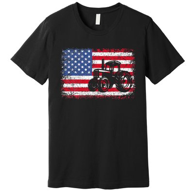 Farm Tractors Usa Flag Patriotic Farming Premium T-Shirt