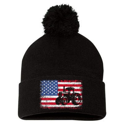 Farm Tractors Usa Flag Patriotic Farming Pom Pom 12in Knit Beanie