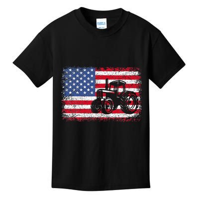Farm Tractors Usa Flag Patriotic Farming Kids T-Shirt