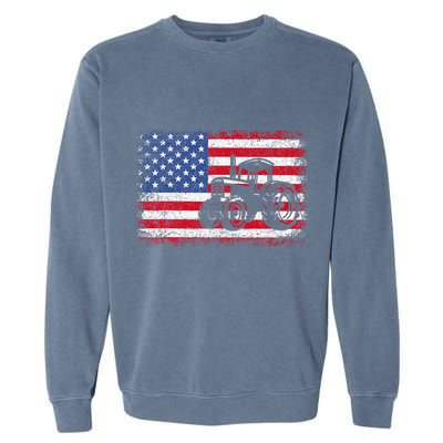 Farm Tractors Usa Flag Patriotic Farming Garment-Dyed Sweatshirt