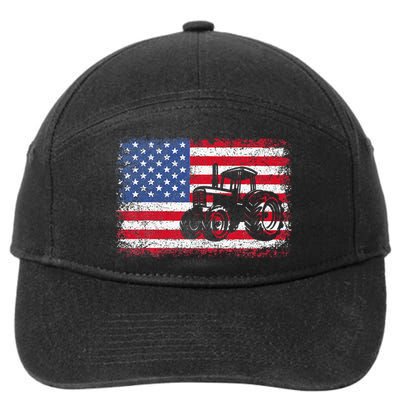 Farm Tractors USA Flag Patriotic Farming Gift 7-Panel Snapback Hat